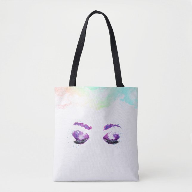Tote Bag Aquarelle glamour aux yeux et aux bouillons pourpr (Devant)