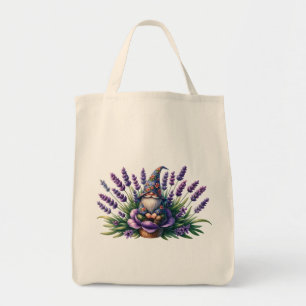 Tote Bag Aquarelle Gnome & Fleurs pourpres