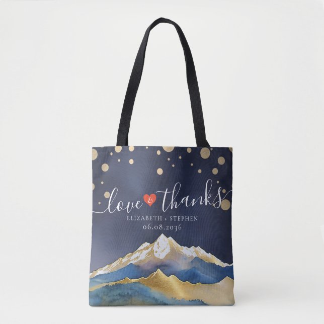 Tote Bag Aquarelle Gold Mountain Mariage Aimer Merci Cadeau (Devant)