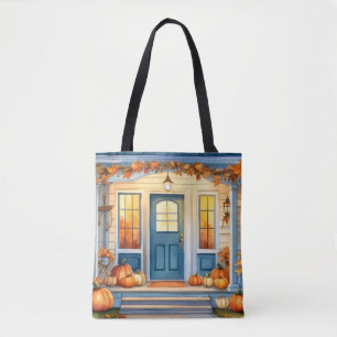 Tote Bag Aquarelle Halloween Automne Citrouille Feuilles d'