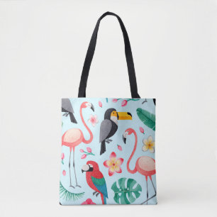 Tote Bag Aquarelle illustrations d'oiseaux, fleur tropicale