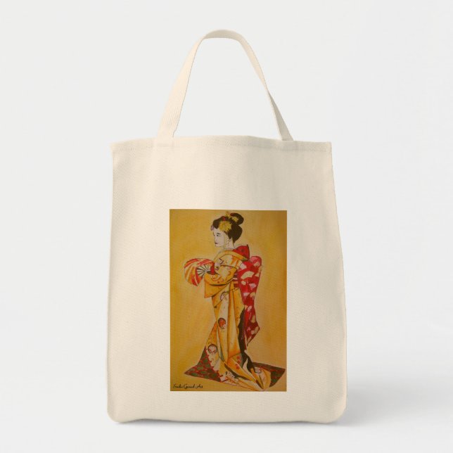 Tote Bag aquarelle japonaise Geisha peinture d'art original (Devant)
