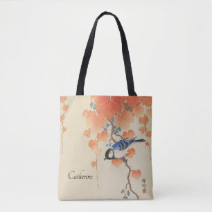Tote Bag Aquarelle japonaise vintage Impression avec oiseau
