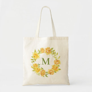 Tote Bag Aquarelle jaune pivoines Floral Wreath Monogramme