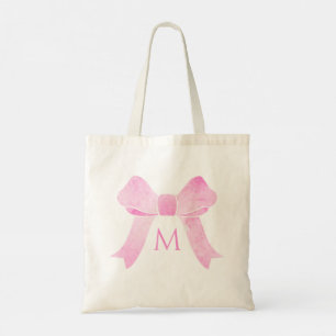 Tote Bag Aquarelle Joli Monogramme Rose Ruban