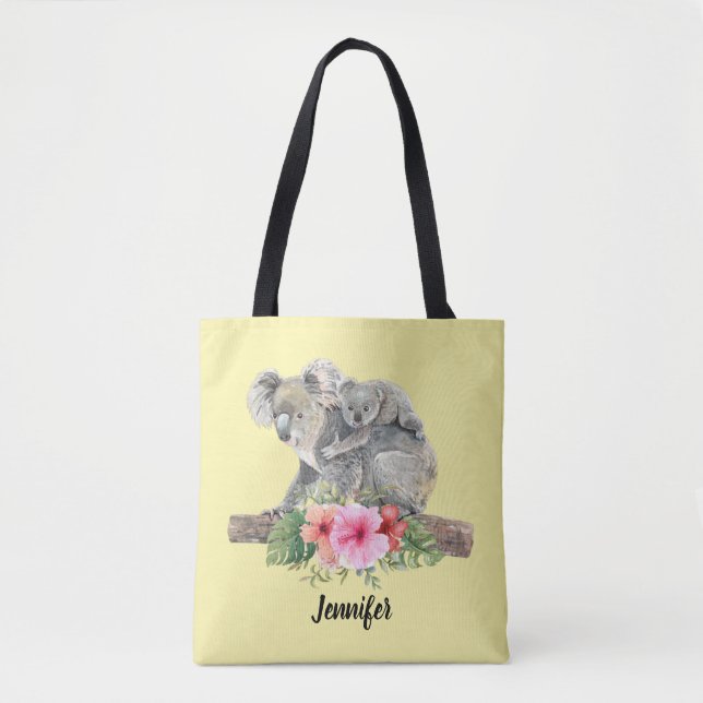 Tote Bag Aquarelle Koala Oears mignonne maman & bébé (Devant)