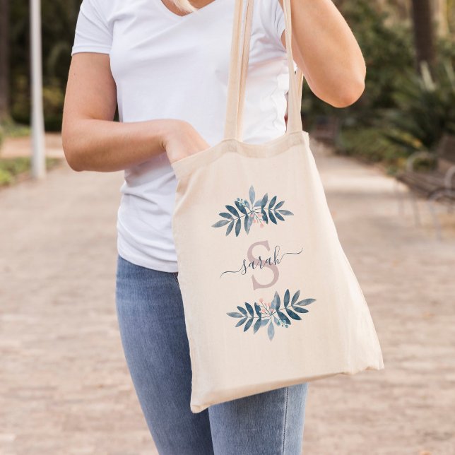Tote Bag Aquarelle Lilac Floral Monogramme (Créateur téléchargé)