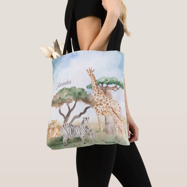 Tote Bag Aquarelle maman et bébé Animaux africains (De près)