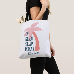 Tote Bag Aquarelle Manger Plage Dormir Répéter Palm Tree Fo