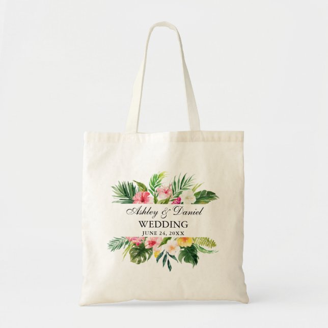 Tote Bag Aquarelle Mariage floral tropical (Devant)