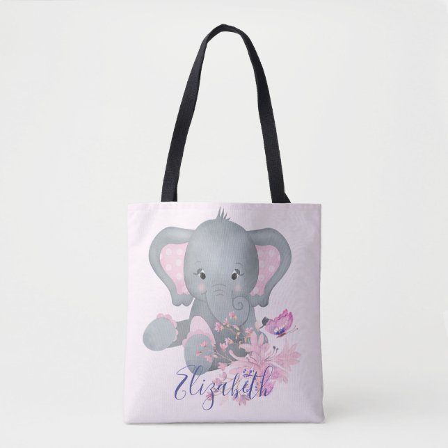 Tote Bag Aquarelle mignonne Eléphant bébé (Devant)