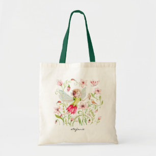 Tote Bag Aquarelle mignonne Fée et Fleurs roses