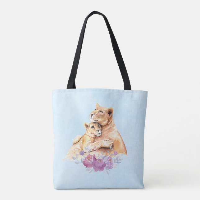 Tote Bag Aquarelle mignonne Mère Lion & Cub (Dos)