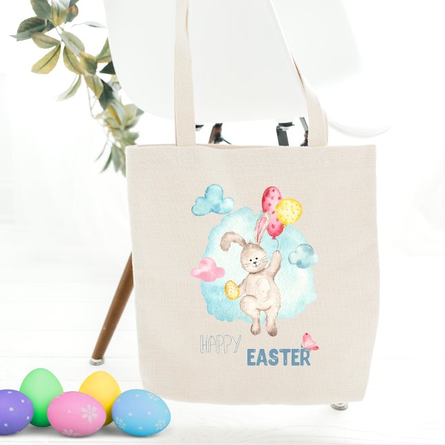 Tote Bag Aquarelle mignonne Moderne Joyeux Ballons de lapin (Créateur téléchargé)