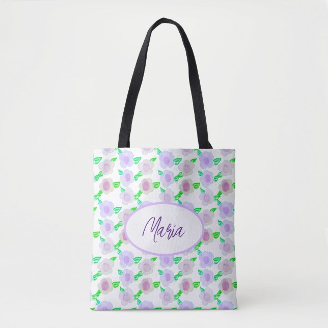 Tote Bag Aquarelle mignonne violet (Devant)