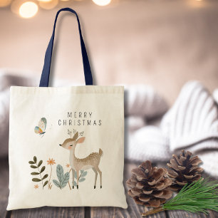 Tote Bag Aquarelle minimaliste Cerf et Papillon