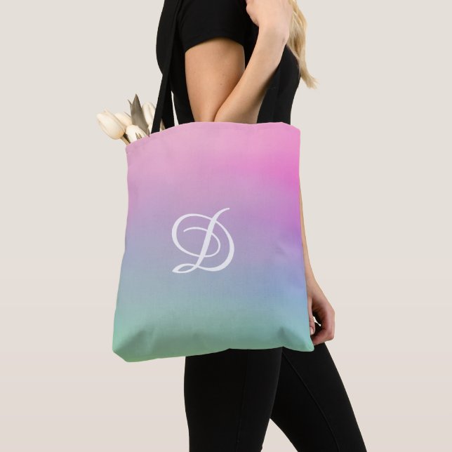 Tote Bag aquarelle moderne arc-en-ciel dégradé (De près)