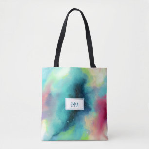 Tote Bag Aquarelle moderne Green & Red Space Nebula