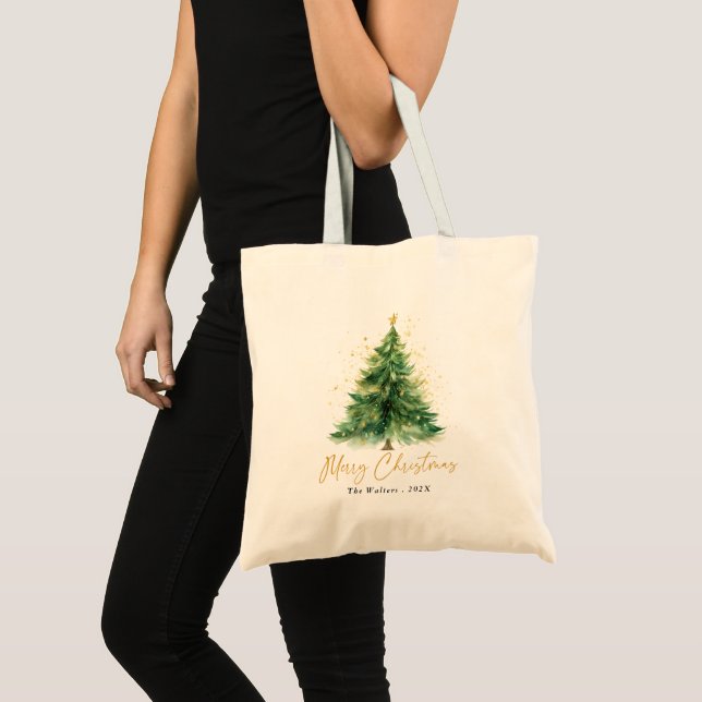 Tote Bag Aquarelle moderne sapin de Noël (Devant (produit))