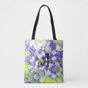 Tote Bag Aquarelle Monogram White Cherry Blossoms