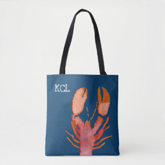 Tote Bag Aquarelle Monogramme de homard Nautique