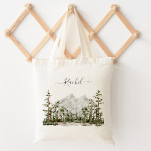 Tote Bag Aquarelle monogramme Montagne et forêt