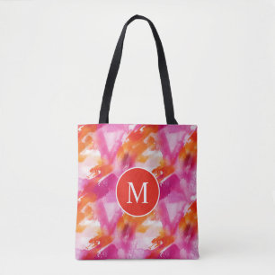 Tote Bag Aquarelle Monogramme Rose Orange Abstrait