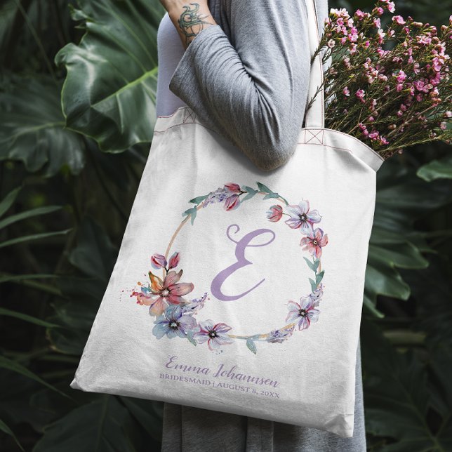 Tote Bag Aquarelle monographique personnalisée Fleur de fer (Créateur téléchargé)