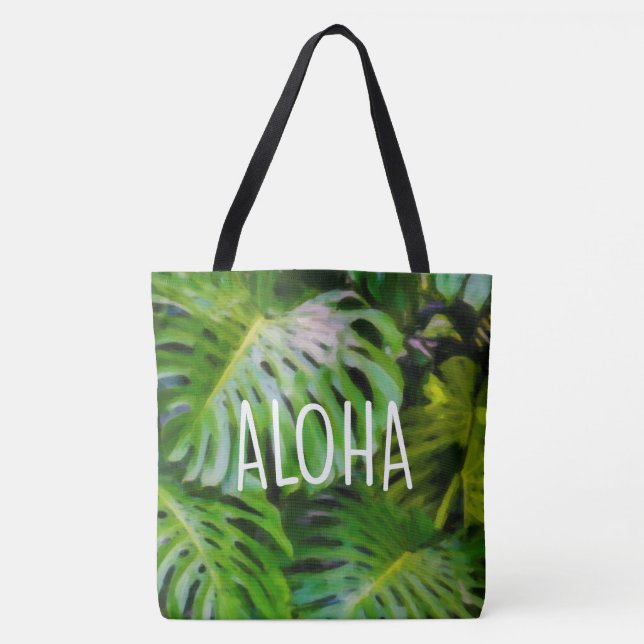 Tote Bag Aquarelle Monstera Aloha Hawaiian Beach Bag (Devant)