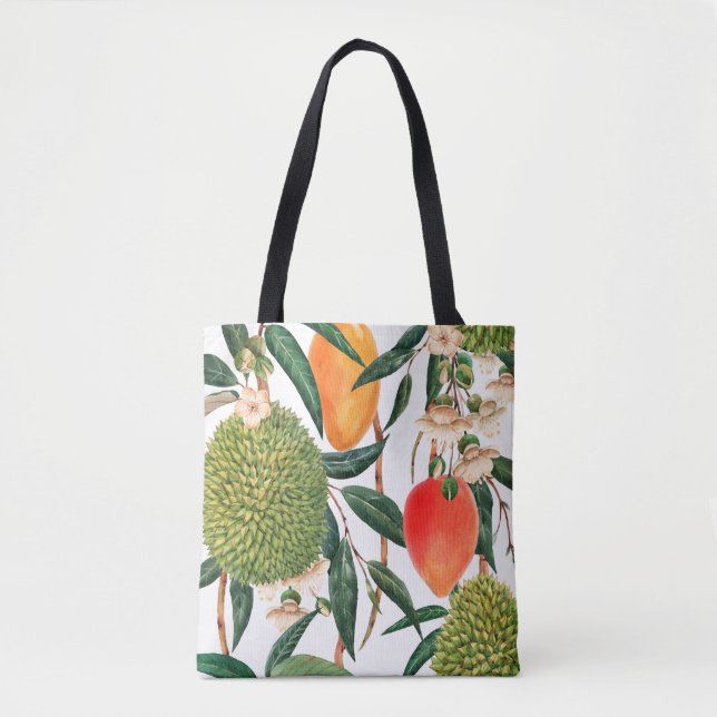Tote Bag Aquarelle motif tropical, fruit durian, mangue (Devant)