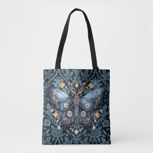 Tote Bag Aquarelle mystique Bleu et doré Night Moth (Devant)