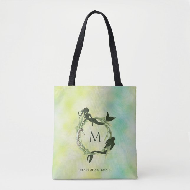 Tote Bag Aquarelle Ocean Wreath Mermaig Monogramme (Devant)