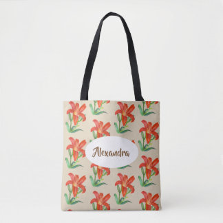 Tote Bag Aquarelle Orange Lily Art Floral