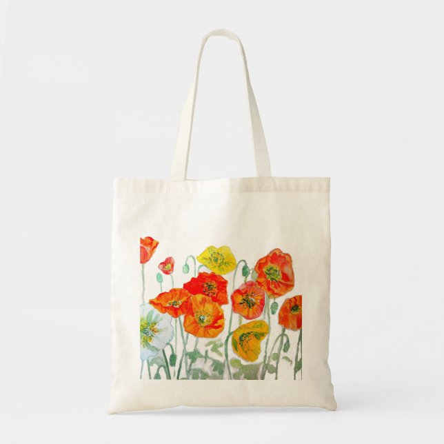 Tote Bag Aquarelle orange rouge jaune Populaire Art blanc (Devant)