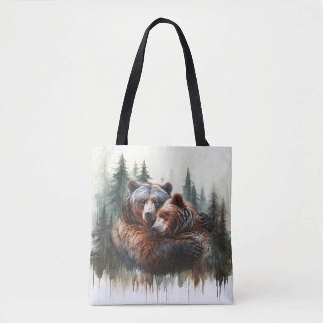 Tote Bag Aquarelle Ours & Arbres Sauvage rustique (Devant)