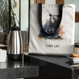 Tote Bag Aquarelle Ours Noir Bois Art, coutume
