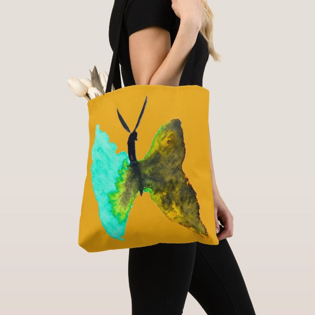 Tote Bag Aquarelle papillon aqua joli (De près)