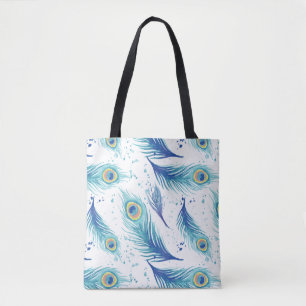 Tote Bag Aquarelle Peacock Feathers
