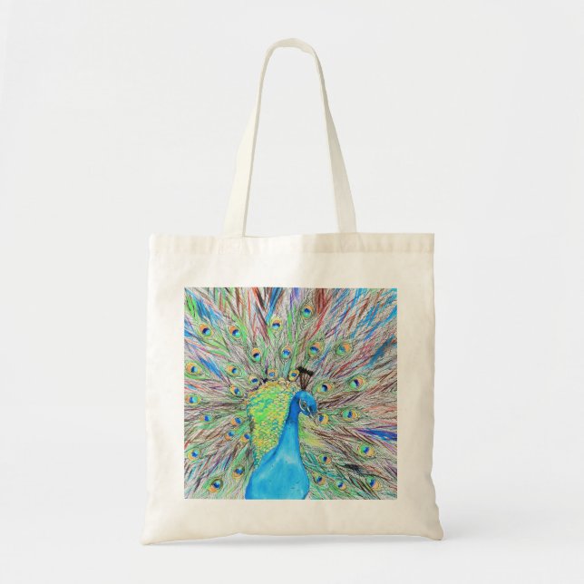 Tote Bag Aquarelle Peacock peinture (Devant)
