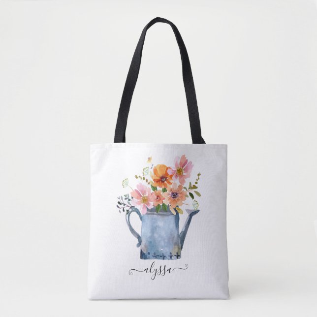Tote Bag Aquarelle peinte à la main Floral (Devant)