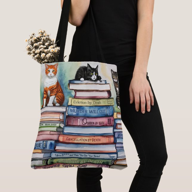 Tote Bag Aquarelle Peinte de la pile de livres de lecture (De près)
