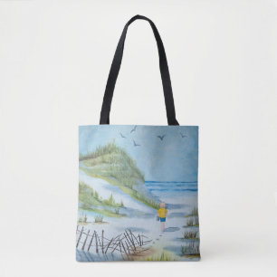 Tote Bag aquarelle peinture enfant sur la plage