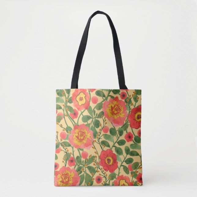 Tote Bag Aquarelle peinture rétro floral continu motif (Devant)