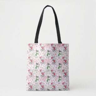 Tote Bag Aquarelle père Noël ours en peluche et oiseaux Noë
