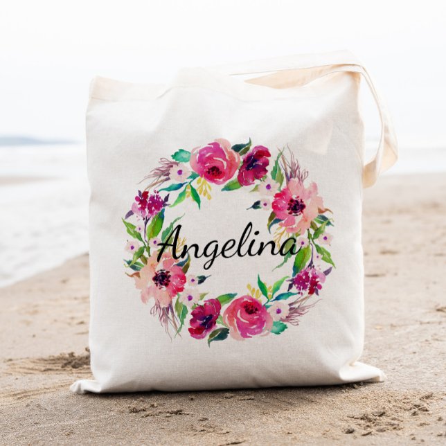 Tote Bag Aquarelle personnalisée Mariage de couronnes flora (Créateur téléchargé)