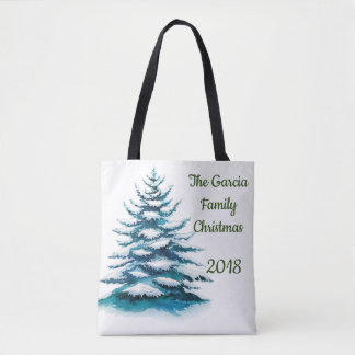 Tote Bag Aquarelle Pin neigeux et couronne Famille à 2 côté