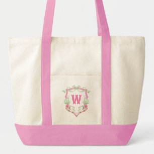 Tote Bag Aquarelle Pink & Green Golf Panier Monogram Crest