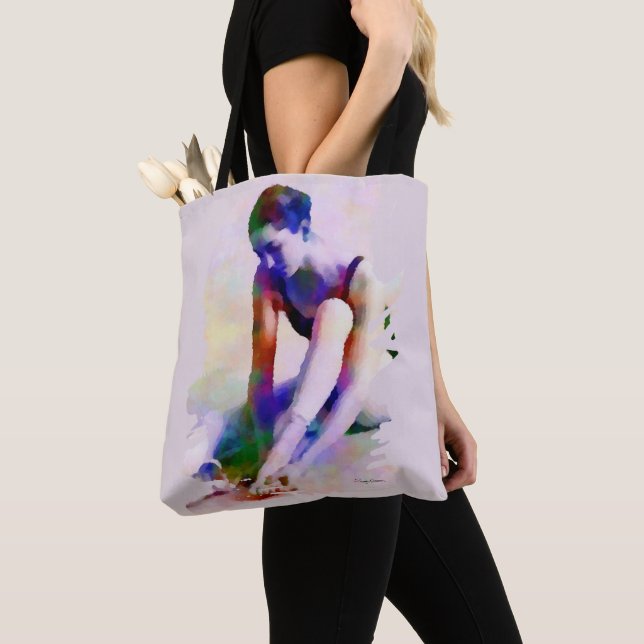Tote Bag Aquarelle rose Ballerina Art contemporain (De près)