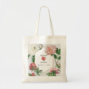 Tote Bag Aquarelle rose blanc pivoines Mariage