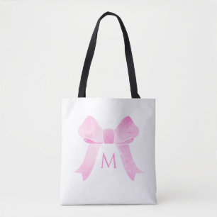 Tote Bag Aquarelle rose Bow Girl Monogramme
